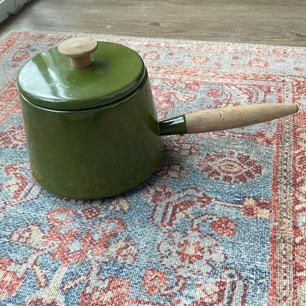COPCO Michael Lax green  1 Qt Enameled Cast Iron Saucepan Holland MCM Vintage
